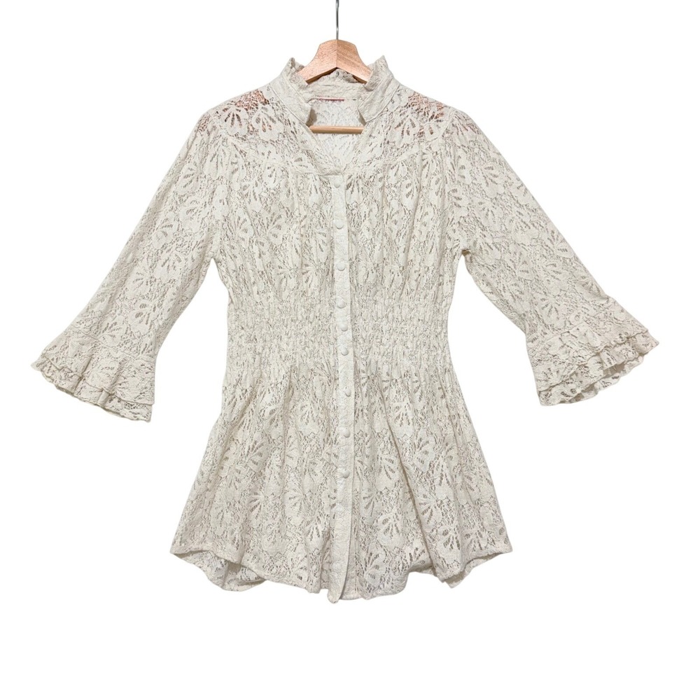 Cream Lace Prairie Blouse Ren Faire Cottagecore Romantic Boho Women's Small
